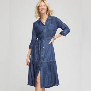 Tencel™ Tiered Belted Jean Shirtdress